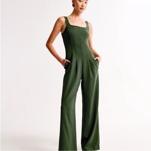 Abercrombie & Fitch Squareneck Seemed Jumpsuit, Dark Green, XST, X-Small Tall
